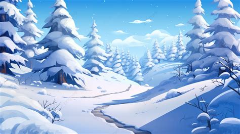 Magical Winter Wonderland Cartoon Style 3d Background With Snow Covered ...