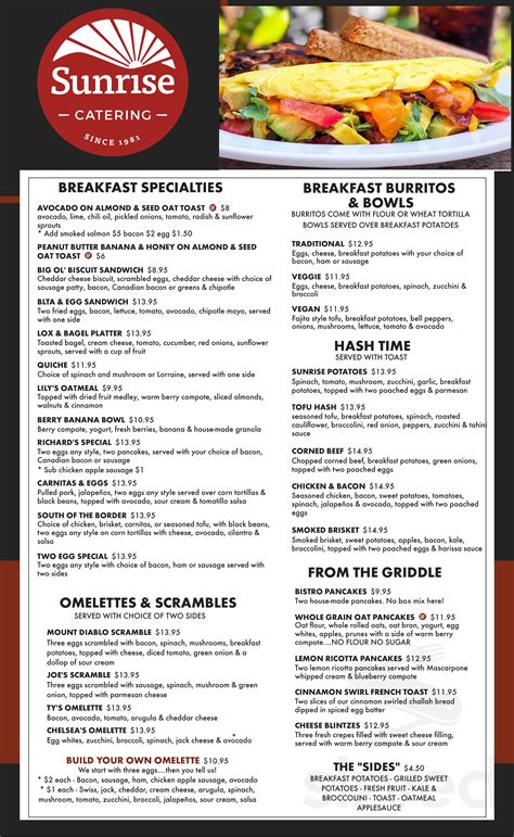 Sunrise Bistro And Catering menu in Walnut Creek, California, USA