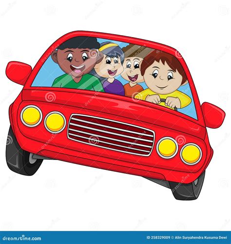 Teenagers are Riding in the Red Car Cartoon Vector Illustration Stock ...