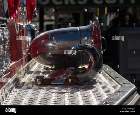 Fire truck horn closeup background Stock Photo - Alamy