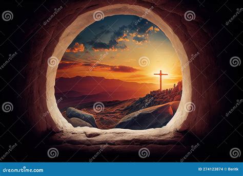 Resurrection of Jesus Christ, Empty Grave Tomb with Cross, Bible Story ...