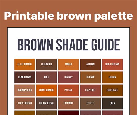 Brown Shade Guide 50 shades of brown palette | Etsy