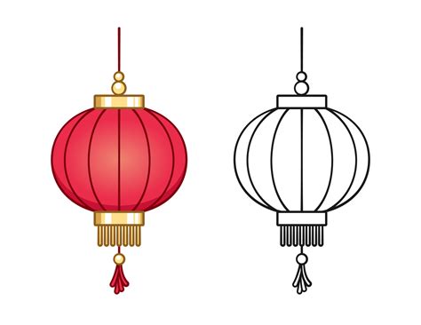 Chinese festival hanging lantern cartoon outline and colored set vector ...