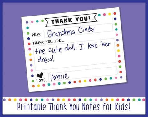 Printable Kids Thank You Note Template Kids Thank You Card - Etsy