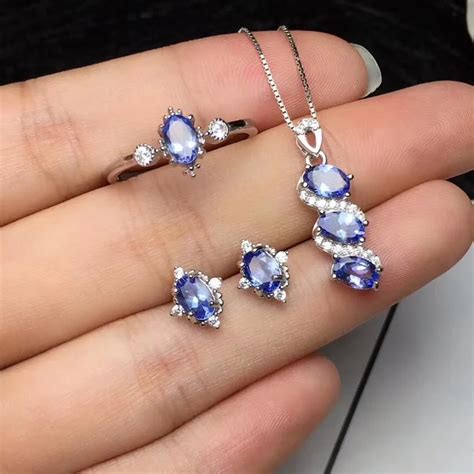 Free Shipping Natural Tanzanite jewelry set Natural Real Tanzanite 925 ...