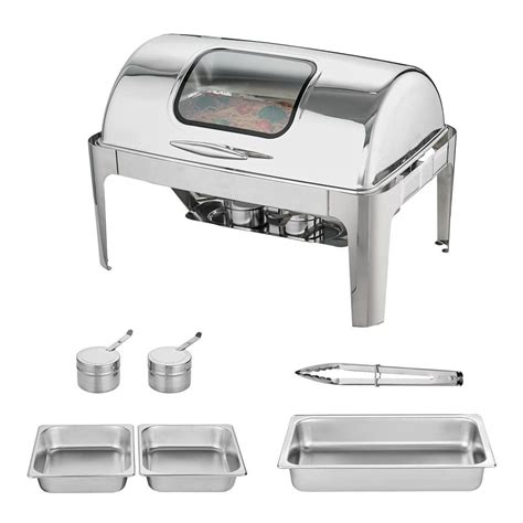 VEVOR 9 qt. Roll Top Chafing Dish Buffet Set Stainless Steel Chafer ...