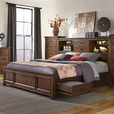 Intercon Wolf Creek Queen Bookcase Bed with Storage Rails | Wayside ...