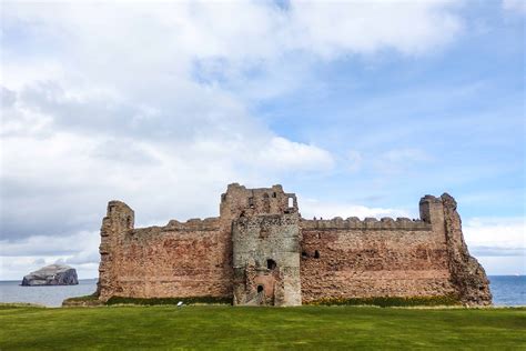 Tantallon Castle and Bass Rock in East Lothian Scotland