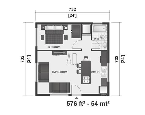 Small House Plan 1 Bedroom Home Plan 24x24 Floor Plan Tiny - Etsy Australia