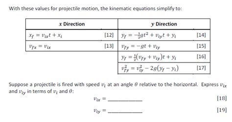 Solved With these values for projectile motion, the | Chegg.com