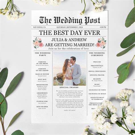 Newspaper Wedding Program Template, Editable Wedding Newspaper Program ...