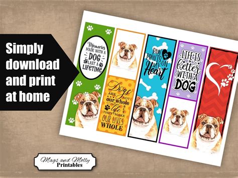 Bulldog Printable Bookmarks With Dog-themed Quotes. Set of 10 - Etsy