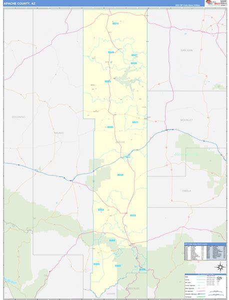 Apache County, AZ Zip Code Wall Map Basic Style by MarketMAPS - MapSales