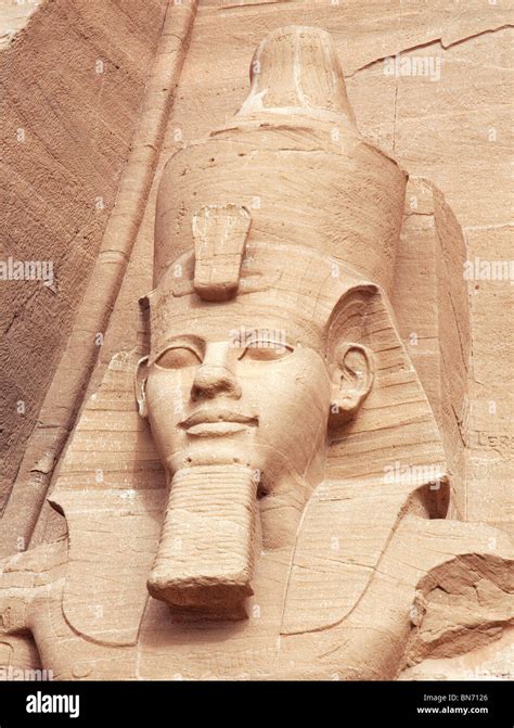 Close up of the Head of one of the Statues of Ramses 2 at The Great ...