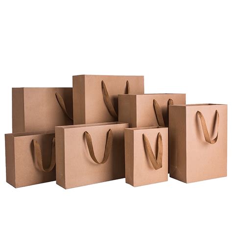 Custom Kraft paper shopping gift bags packaging with ribbon handle