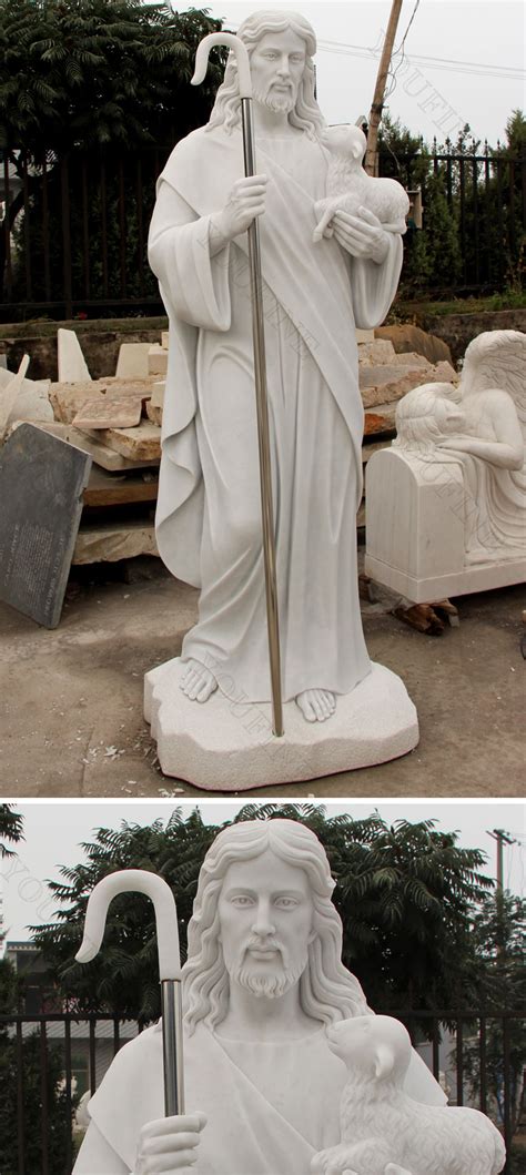 Religious Natural White Marble Jesus Shepherd Statue CHS-292 - YouFine ...