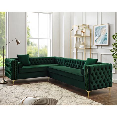 Emerald Green Velvet Sectional Sofa - Go Images Cafe