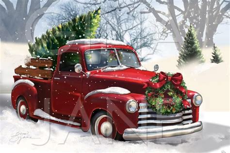 Vintage Christmas Chevy Red Truck Tree DIY Craft Digital Download ...