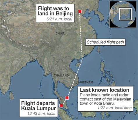 Map: Malaysia Flight MH370 route, search area - World - CBC News