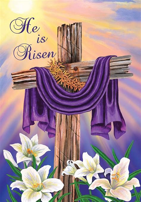 Easter Cross Garden Flag Religious He Is Risen Briarwood Lane 12.5" x ...