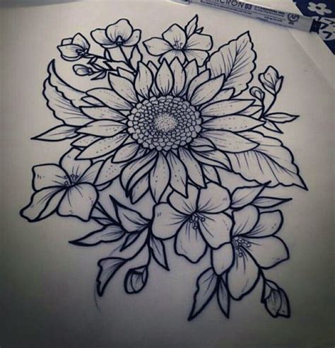 Sunflower Outline Tattoo Drawing / Not a temporary tattoo files include ...