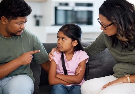 Premium Photo | Family discipline and fight with parents and girl in ...