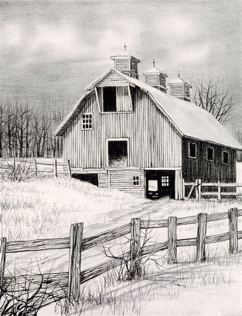 QUIET SEASON BY H. HARGROVE | Landscape drawings, Pencil drawings, Barn ...