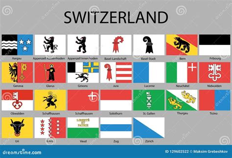 Todas Las Banderas De Regiones De Suiza Stock de ilustración ...