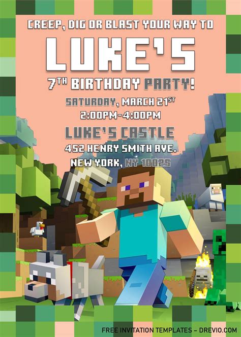 Free Printable Minecraft Birthday Invitations