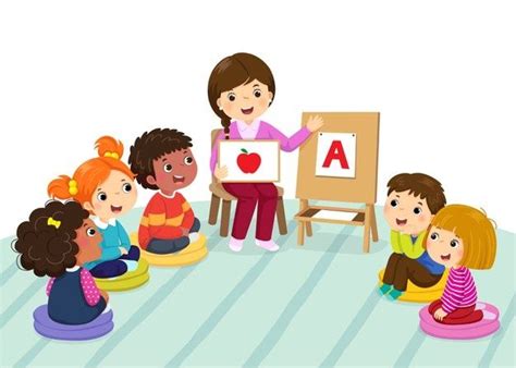 Premium Vector | Group of preschool kids and teacher sitting on the ...