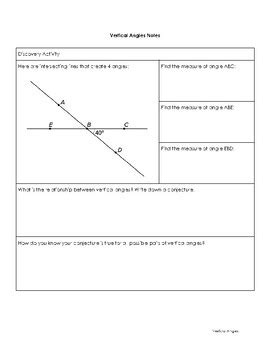 Vertical Angles Notes and Practice by Ms W | TPT