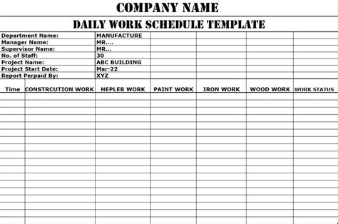 Daily Work Schedule Templates - Free Report Templates