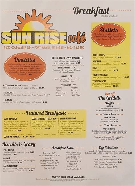 Menu – Sunrise Cafe