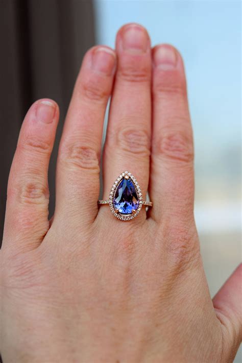 Tanzanite Ring. Rose Gold Engagement Ring Lavender Tanzanite pear cut ...