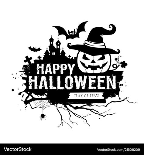 Happy halloween black and white message Royalty Free Vector