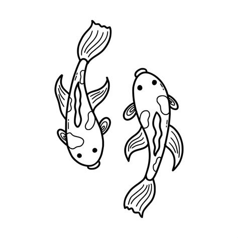 Two carp. Japanese culture. Drawing of fish in doodle style. Hand drawn ...