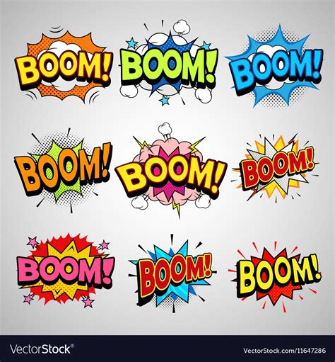 Comic book boom speech bubble set Royalty Free Vector Image