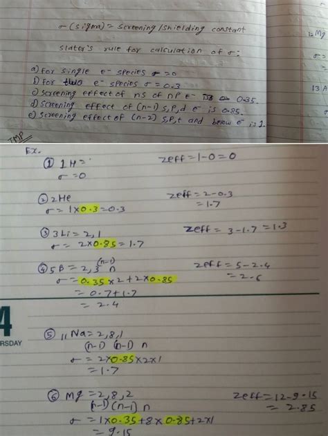 σ( sigma )= screening / shielding constant slater's rule for calculation