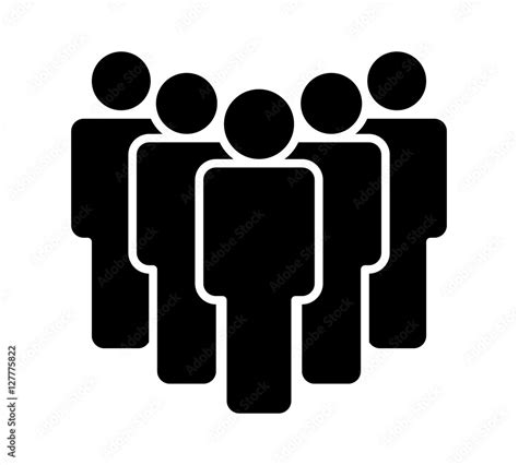 Group of five people or group of users standing flat icon for apps and ...