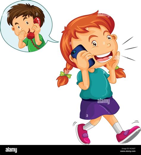 Girl talking to boy on the cellphone illustration Stock Vector Image ...