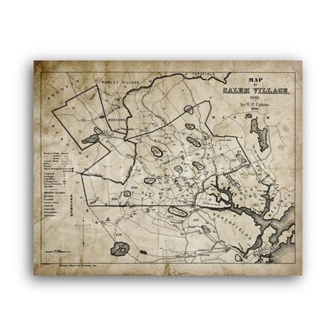 Printable Salem Village 1692 map - witch trials, medieval inquisition