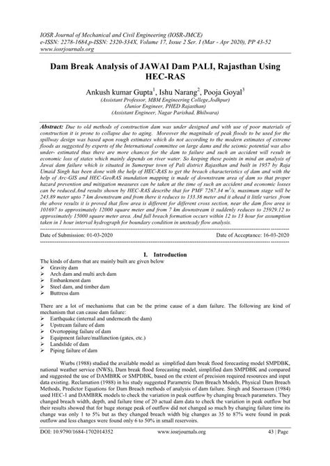 Dam Break Analysis of JAWAI Dam PALI, Rajasthan Using HEC-RAS - DocsLib