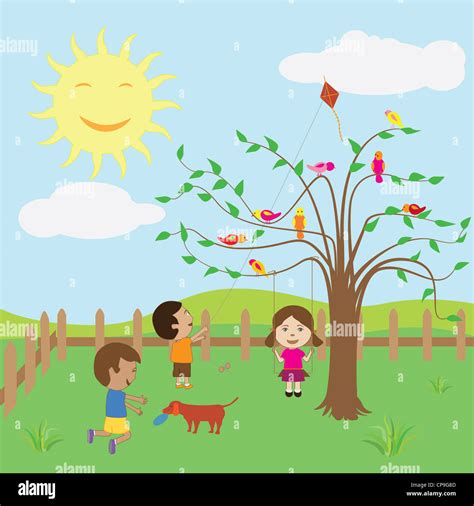 Kids enjoying the sunny day at the backyard Stock Photo - Alamy