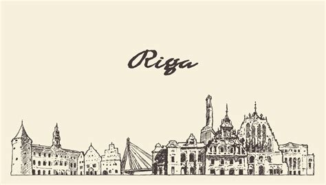 Premium Vector | Riga skyline, Latvia