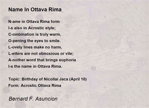 Name In Ottava Rima - Name In Ottava Rima Poem by Bernard F. Asuncion