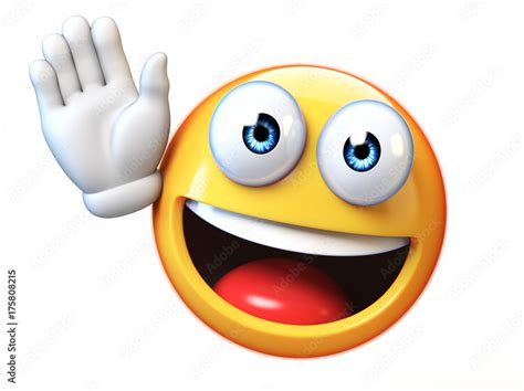 Emoji waving with one hand isolated on white background, good bye ...