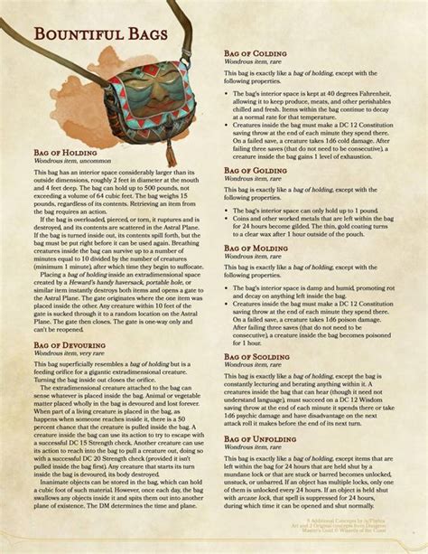 Bountiful Bags | Dungeons and dragons homebrew, Dungeons and dragons 5e ...