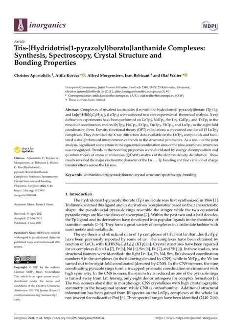 Lanthanide Complexes: Synthesis, Spectroscopy, Crystal Structure and ...