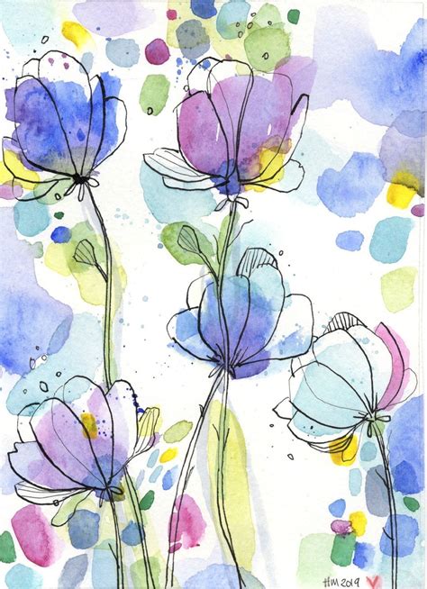 Pin by Ruth Josephson on Art, Line and Wash | Wildflower paintings ...