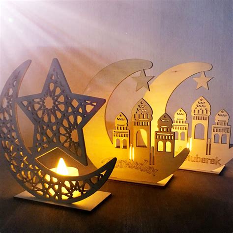 Ramadan Wooden Eid Mubarak Decoration Home Party DIY Craft Moon Islam ...